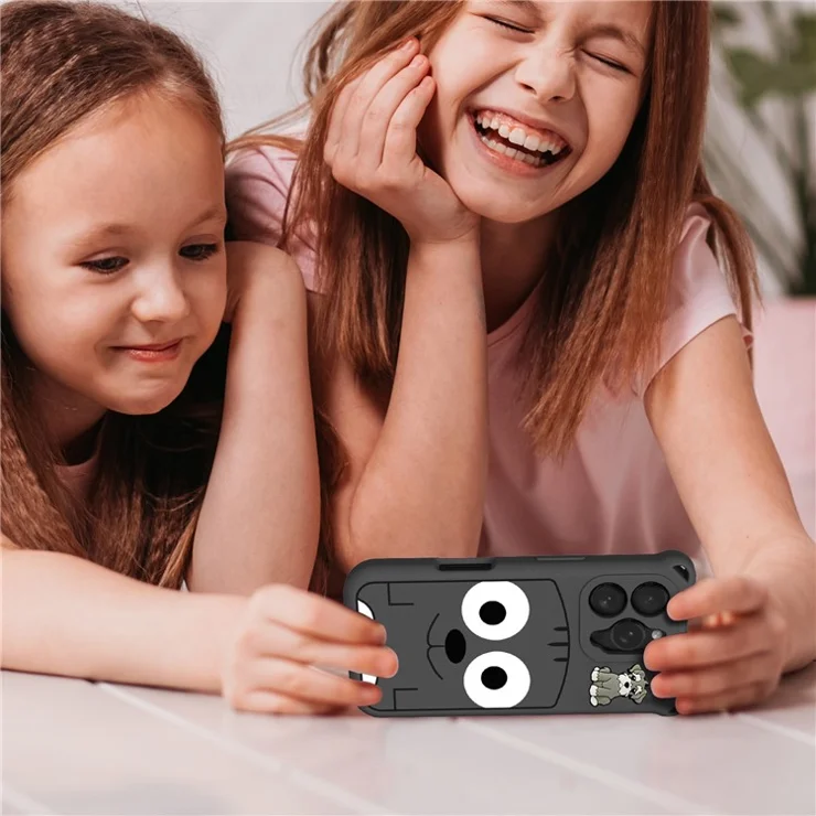 For iPhone 16 Pro Max Case Cartoon Dog EVA Anti Drop Phone Cover with Camera Lens Cover - Black