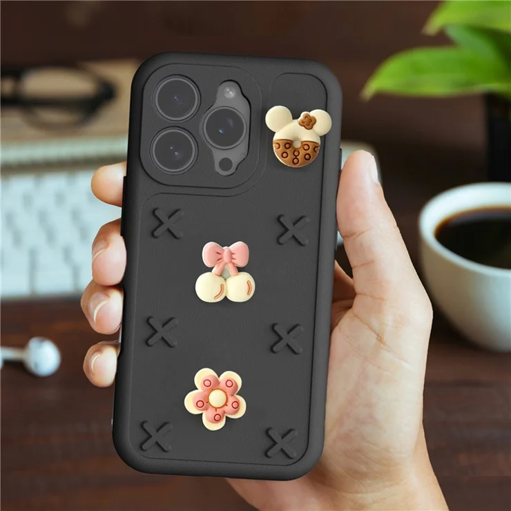 For iPhone 16 Pro Case Butterfly Floral Series 3D Pattern EVA Anti Drop Phone Cover - Black