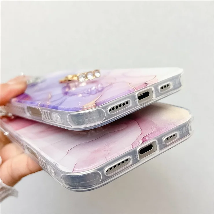 For iPhone 16 Pro Max Case with Kickstand IMD Marble Pattern Electroplated Phone Cover - S2