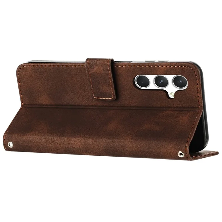 For Samsung Galaxy A36 5G Case Handbag Imprinted Triangle Leather Phone Cover - Brown