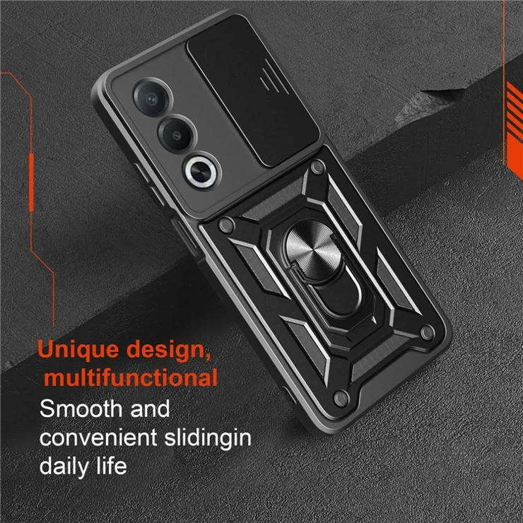 For Oppo A3 Pro (India) 5G / A80 5G Case with Slide Camera Lid PC + TPU Kickstand Phone Cover - Gold