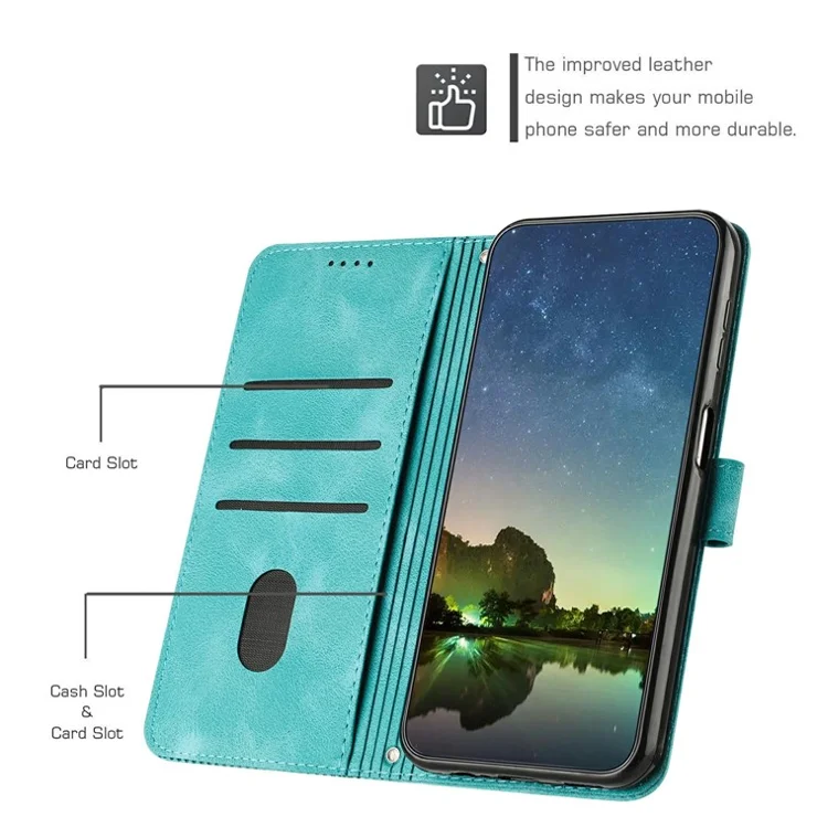 Leather Case for Motorola Moto G Power (2025) / G Play (2025) 4G Phone Cover Imprinted Triangle - Green