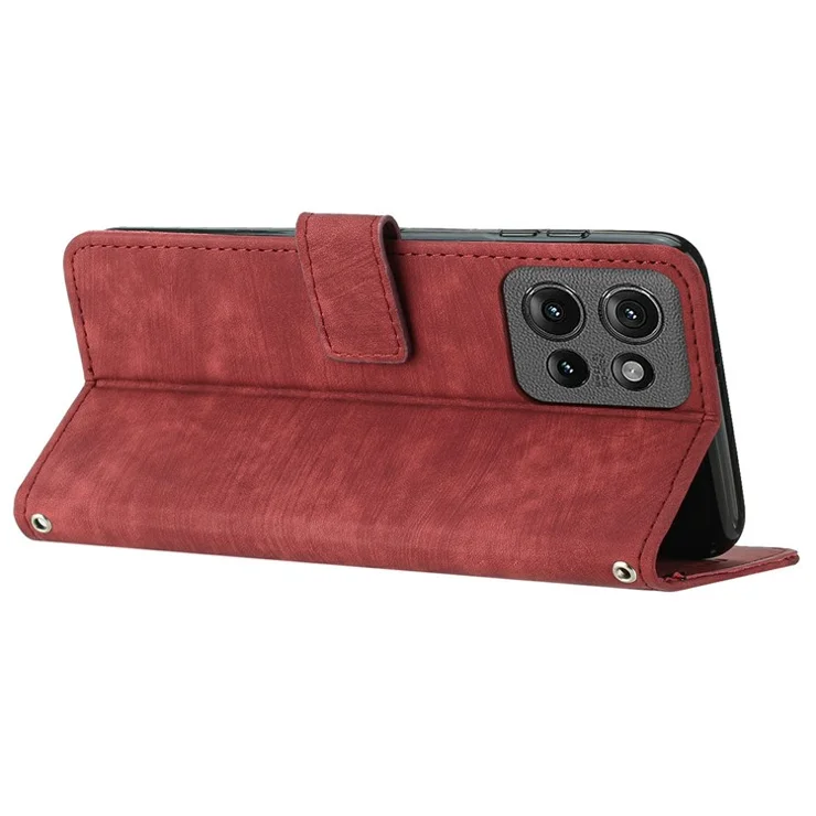 Leather Case for Motorola Moto G Power (2025) / G Play (2025) 4G Imprinted Lines Stand Phone Cover - Red