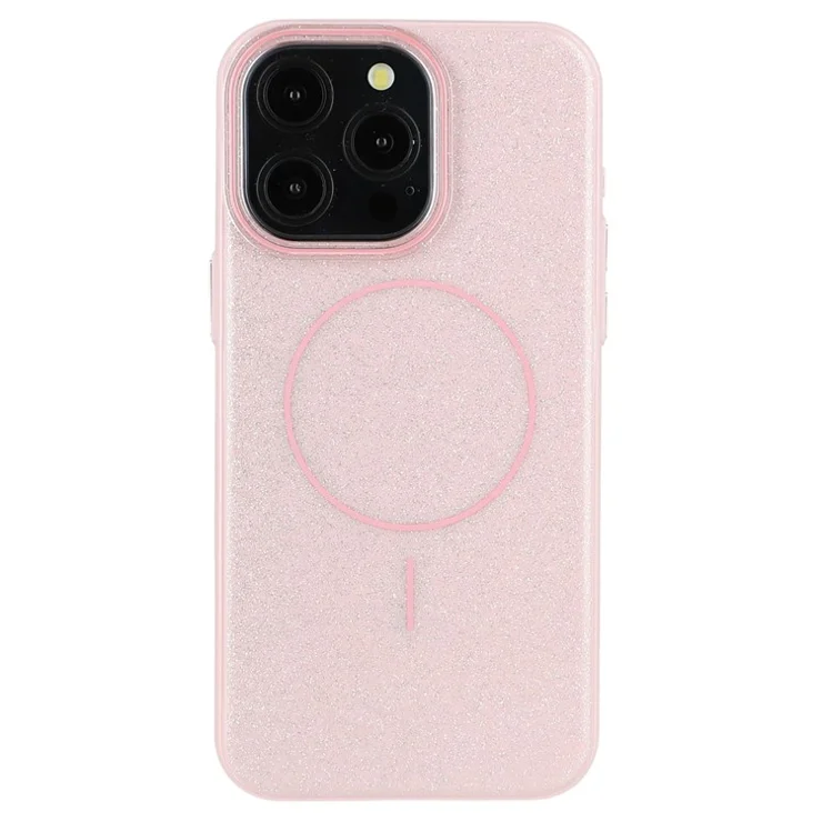 For iPhone 15 Pro Max Case Compatible with MagSafe Glitter Design IMD TPU + PC Phone Back Cover - Pink