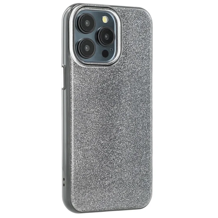 For iPhone 15 Pro Max Case Glitter Design IMD TPU + PC Phone Back Cover - Black