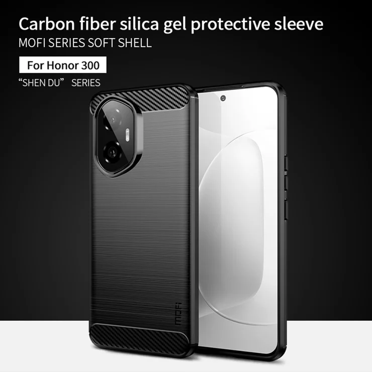 For Honor 300 Back Cover MOFI Brushed Texture Carbon Fiber Soft TPU Case - Black