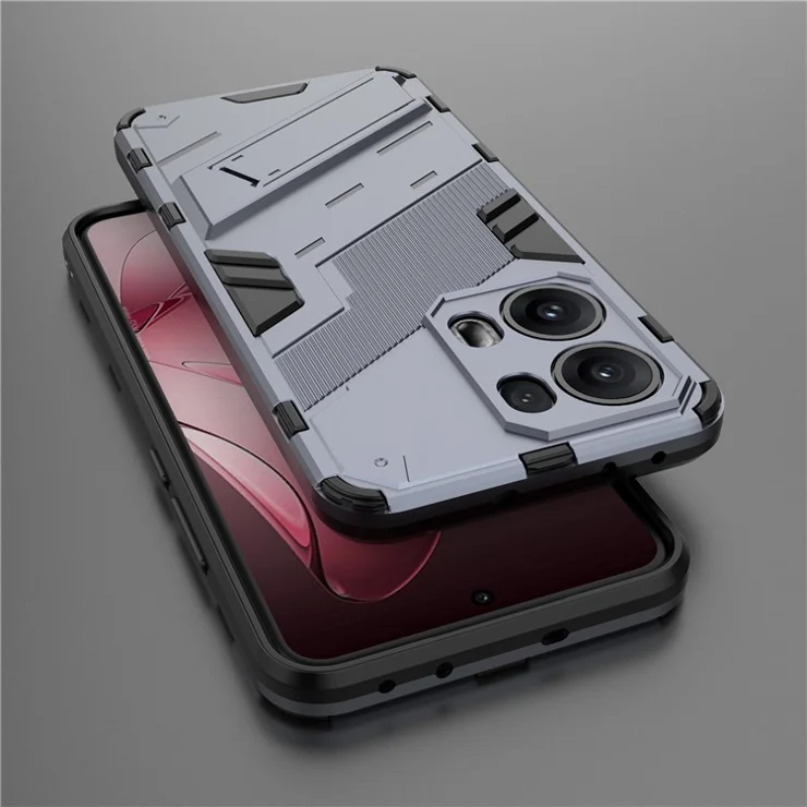 For Oppo Reno13 Pro 5G Case PC + TPU Shockproof Phone Cover with Kickstand - Grey