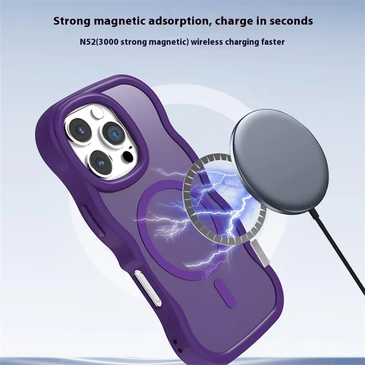 For iPhone 16 Pro Max Case Compatible with MagSafe TPU + PC Phone Back Cover Skin Touch Wave Shape - Black