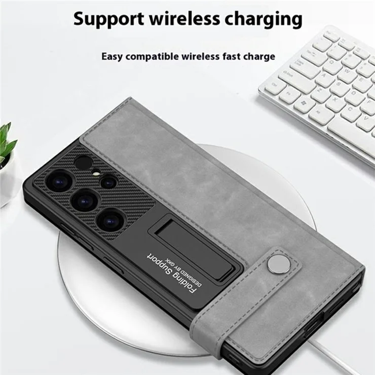 GKK For Samsung Galaxy S24 Ultra Case with Card Holder Kickstand Leather Flip Phone Cover Magnetic Closure - Grey