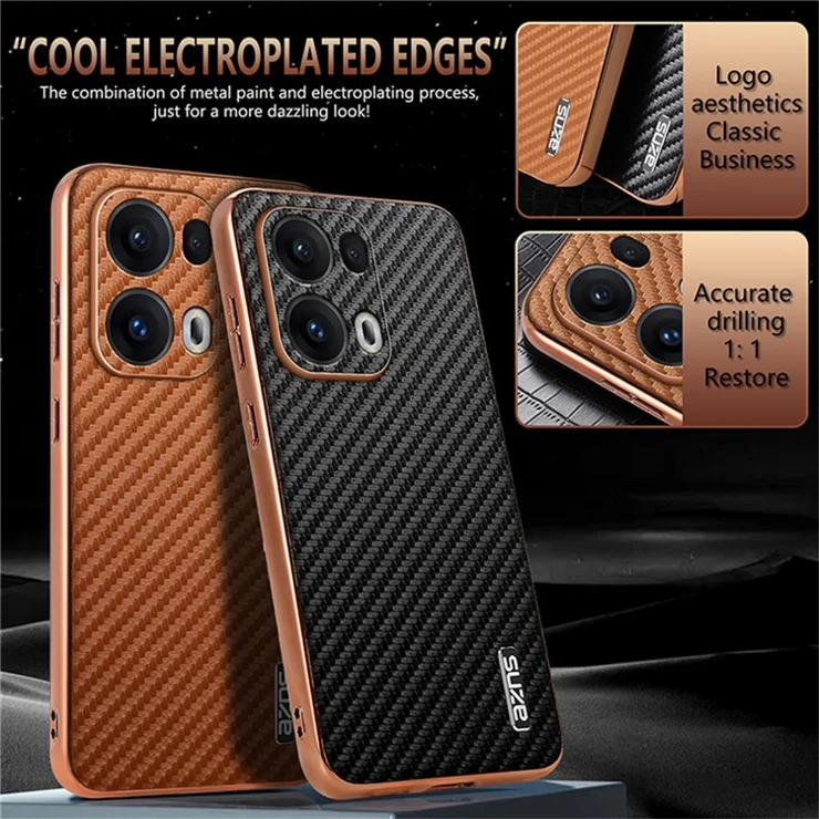 AZNS For Oppo Reno13 Pro 5G Case Electroplating Carbon Fiber Texture PU + TPU Phone Cover - Blue