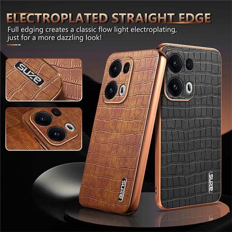 AZNS For Oppo Reno13 Pro 5G Case Electroplating Crocodile Texture PU + TPU Phone Cover - Brown