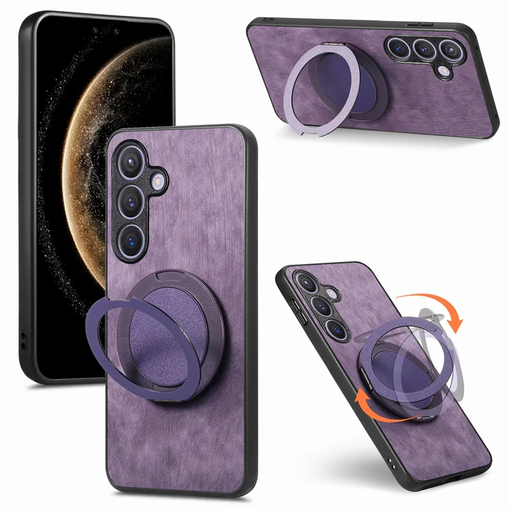 For Samsung Galaxy A16 4G / Galaxy A16 5G Phone Case with Rotating Kickstand Stress Relief Retro Leather Back Cover - Purple