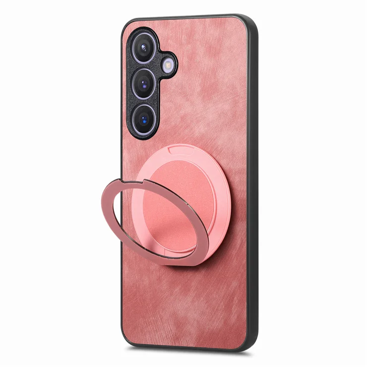 For Samsung Galaxy A16 4G / Galaxy A16 5G Phone Case with Rotating Kickstand Stress Relief Retro Leather Back Cover - Pink
