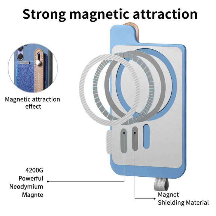 For Samsung Galaxy S24 FE Magnetic Leather Back Case with Detachable Card Holder and Wristband - Blue