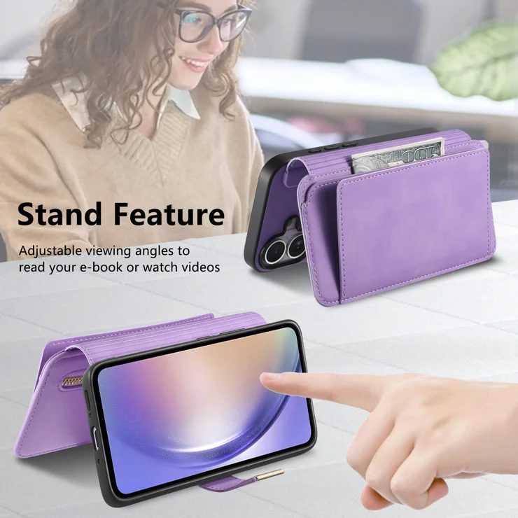 For Samsung Galaxy S23 FE Magnetic Leather Case with Detachable RFID Blocking Zipper Wallet Cover - Purple
