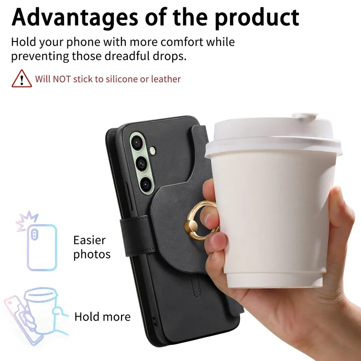 For Samsung Galaxy A25 5G (Global) (161.0 x 76.5 x 8.3mm) Magnetic Leather Case with Detachable RFID Blocking Zipper Wallet Cover - Black