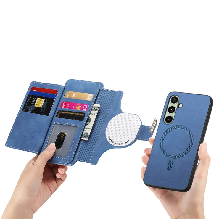 For Samsung Galaxy A55 5G Magnetic Leather Case with Detachable RFID Blocking Zipper Wallet Cover - Blue