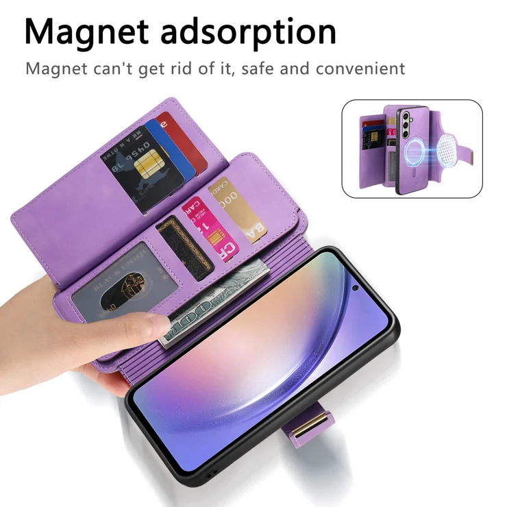 For Samsung Galaxy A16 4G / Galaxy A16 5G Magnetic Leather Case with Detachable RFID Blocking Zipper Wallet Cover - Purple