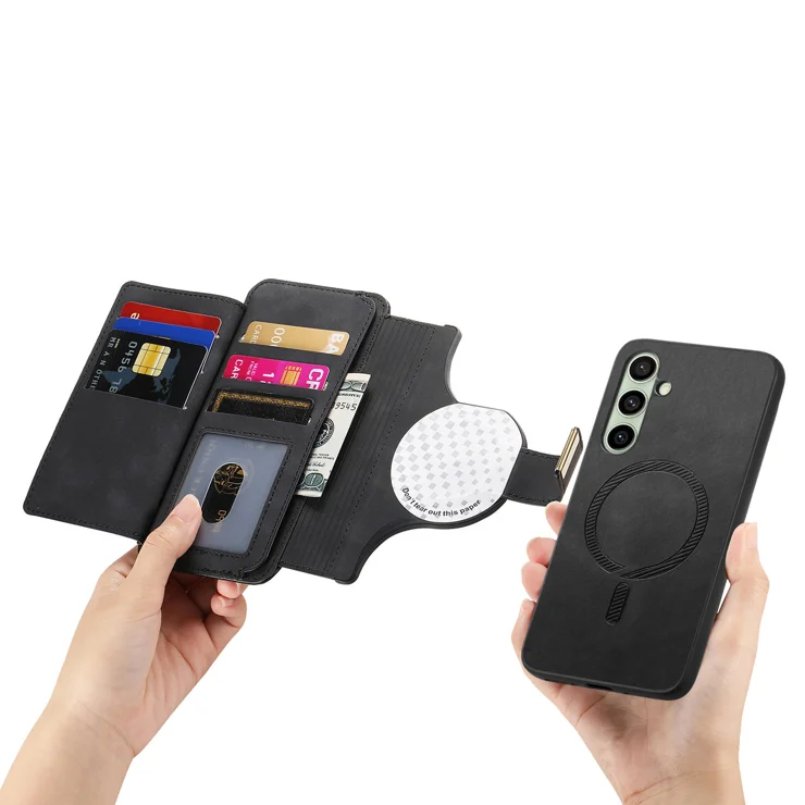For Samsung Galaxy A36 5G Magnetic Leather Case with Detachable RFID Blocking Zipper Wallet Cover - Black