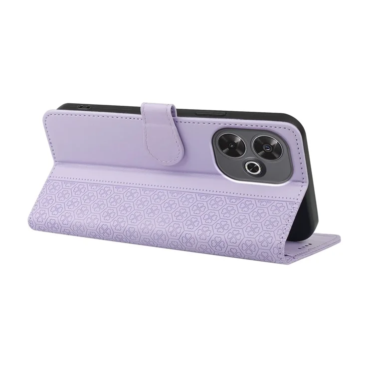 For Xiaomi Redmi 13 4G / 5G Case Magnetic Clasp Four Leaf Clover Leather Phone Cover - Light Purple