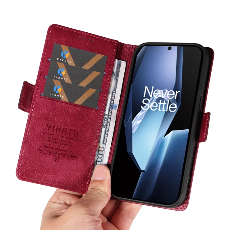 For OnePlus Ace 5G Case YIKATU YK-007 Litchi Texture PU Leather Wallet Phone Cover - Wine Red