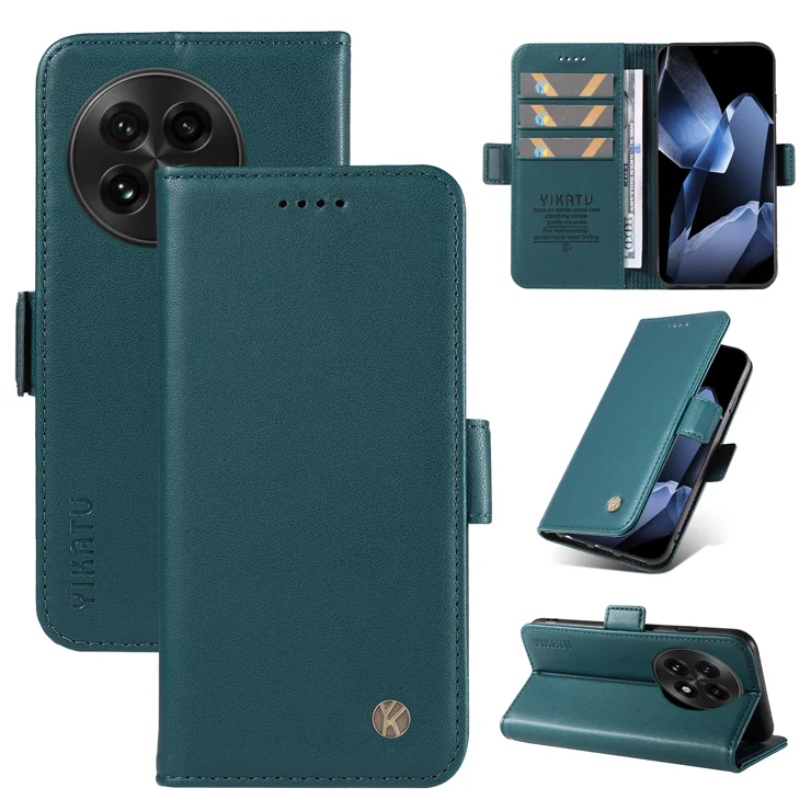 For OnePlus 13 Wallet Phone Case YIKATU YK-003 Leather Stand Cover - Green