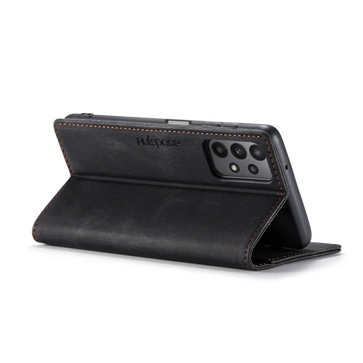 For Samsung Galaxy M23 5G / Galaxy A23 5G (Global Version) Wallet Case AUTSPACE A01 Leather Stand Cover with RFID Blocking Card Holder - Black