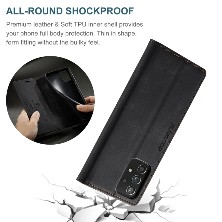 For Samsung Galaxy A40 Wallet Case AUTSPACE A01 Leather Stand Cover with RFID Blocking Card Holder - Black