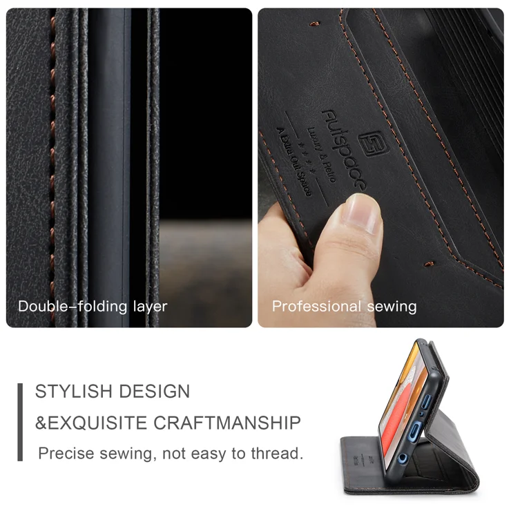 For Samsung Galaxy M42 5G / Galaxy A42 5G Wallet Case AUTSPACE A01 Leather Stand Cover with RFID Blocking Card Holder - Black