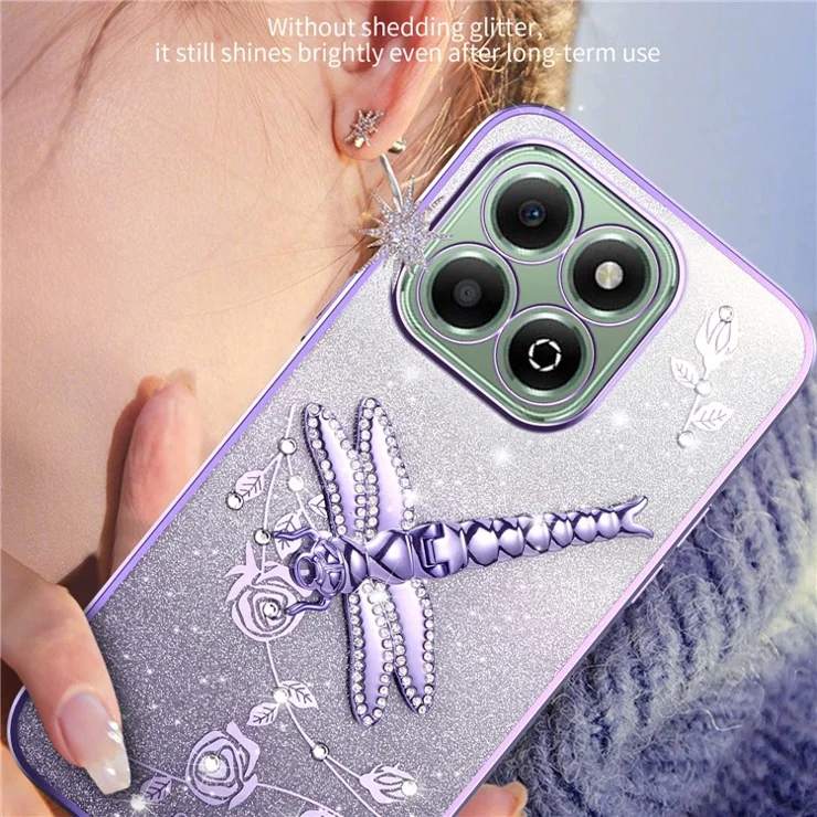 KADEM For Honor X6b 4G Case Dragonfly Kickstand TPU Flowers Glitter Phone Cover - Blue