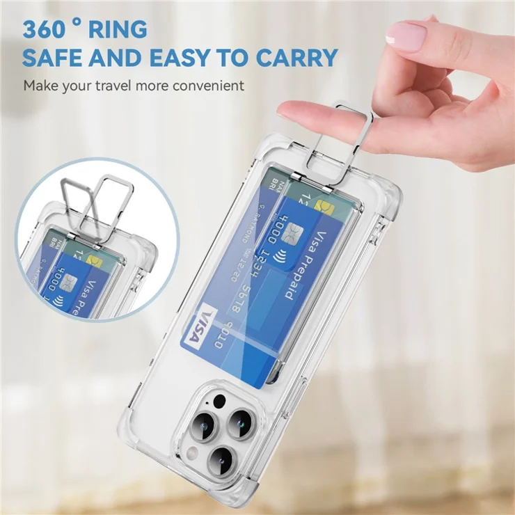 For iPhone 13 Pro Case Reinforced Corners TPU + Acrylic Phone Cover with Kickstand Card Holder - Transparent