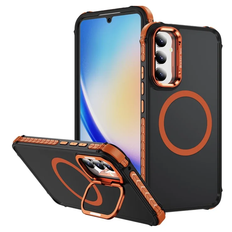 For Samsung Galaxy A54 5G Case with Lens Kickstand Matte Phone Back Cover Compatible with MagSafe - Orange