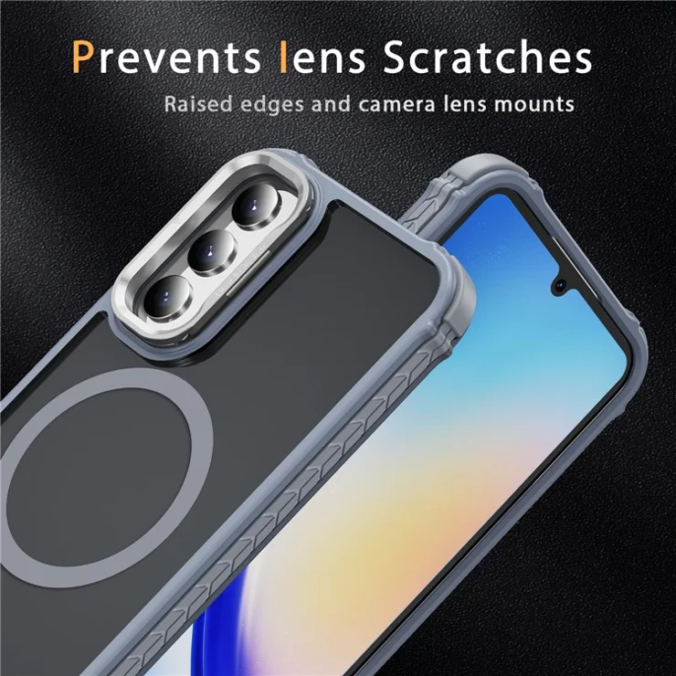 For Samsung Galaxy A34 5G Case with Lens Kickstand Matte Phone Back Cover Compatible with MagSafe - Grey