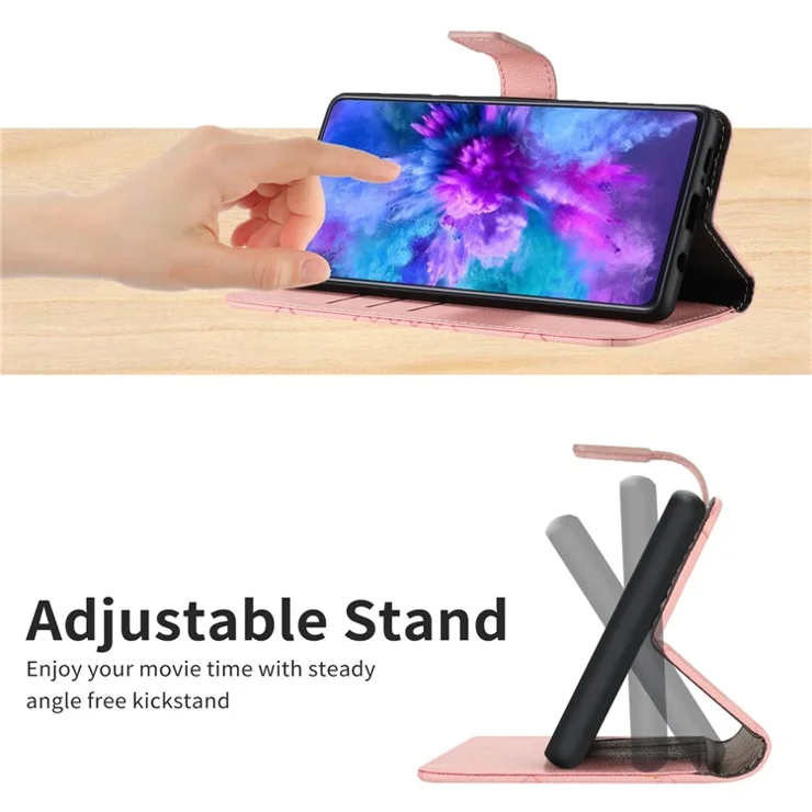 For Oppo Reno13 Pro 5G Wallet Phone Case Imprint PU Leather Flip Folio Cover - Pink