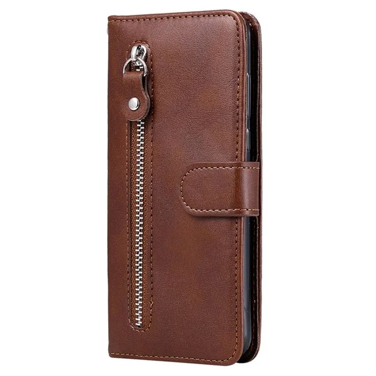 Zipper Wallet Case for Motorola Edge 50 Ultra 5G / Moto X50 Ultra 5G Calf Texture PU Leather Phone Cover - Brown