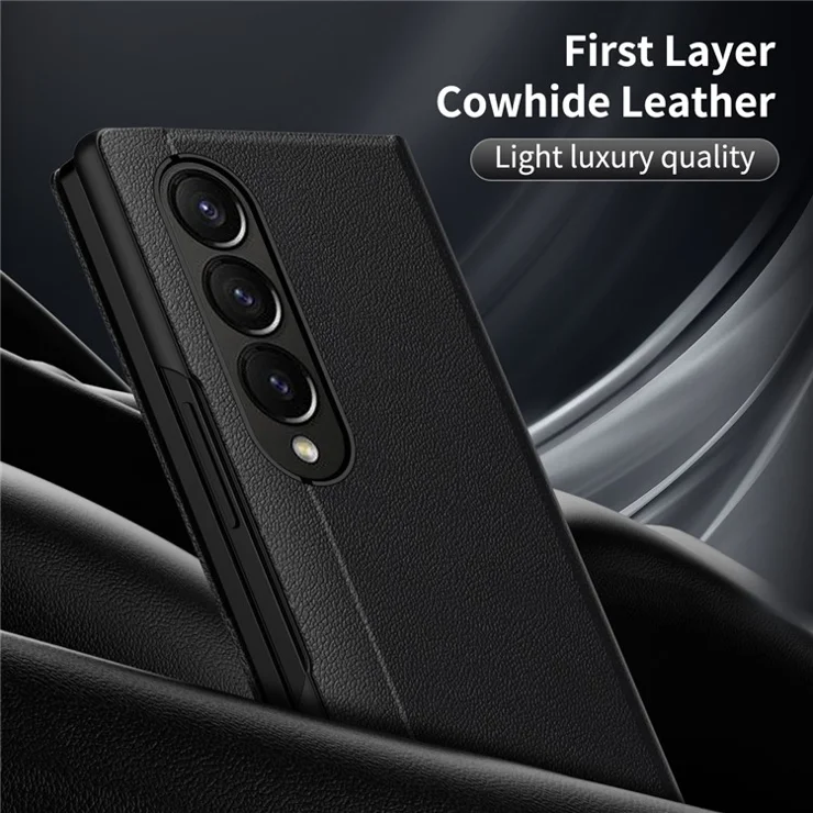 For Samsung Galaxy Z Fold4 5G Case Leather Phone Cover with View Window Card Slot - Black
