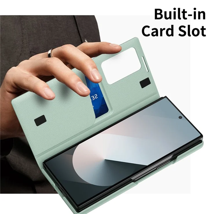 For Samsung Galaxy Z Fold5 5G Case with Card Holder Smart View Window Leather Phone Cover - Light Green