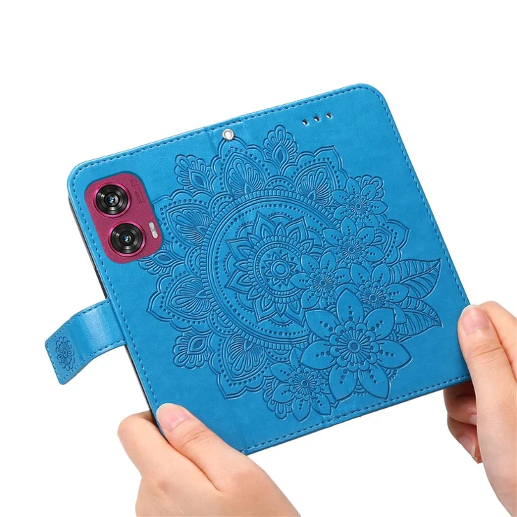 For Motorola Edge 50 Fusion 5G Case Floral Pattern PU Leather Wallet Stand Phone Cover - Blue