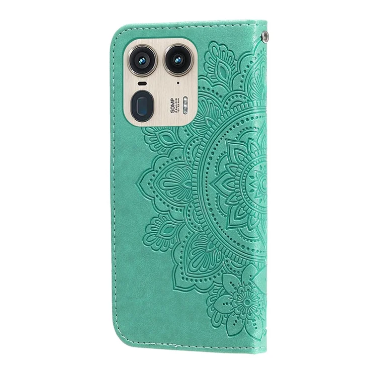 For Motorola Edge 50 Ultra 5G / Moto X50 Ultra 5G Case Floral Pattern PU Leather Wallet Stand Phone Cover - Green