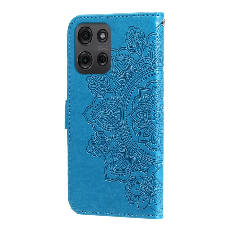 For Motorola Moto G75 5G Case Floral Pattern PU Leather Wallet Stand Phone Cover - Blue