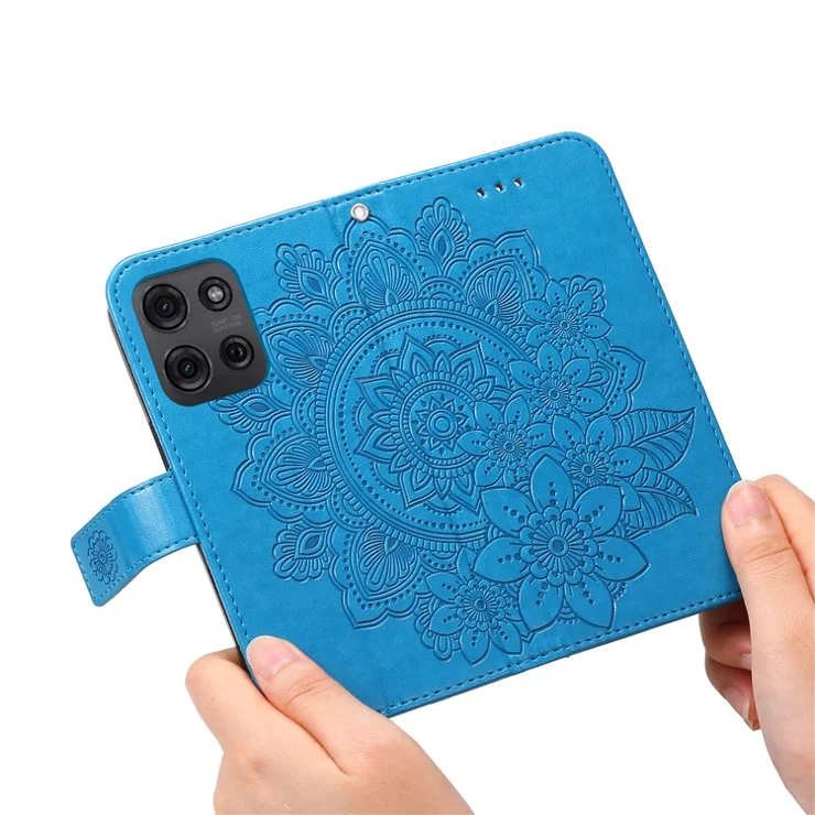 For Motorola Moto G75 5G Case Floral Pattern PU Leather Wallet Stand Phone Cover - Blue