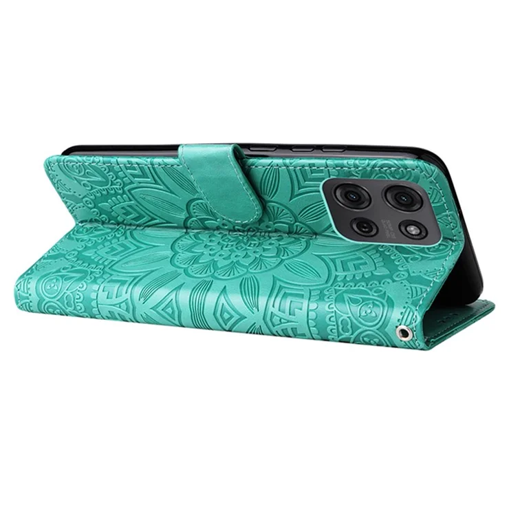 For Motorola Moto G75 5G Case Sunflower Imprint Leather Wallet Phone Cover - Green