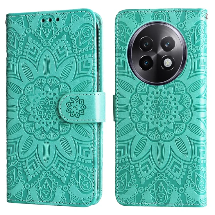 For Realme 13+ 5G / 13 Pro 5G (China) Case Sunflower Imprint Leather Wallet Phone Cover - Green