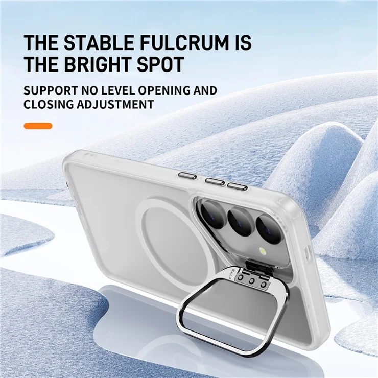 For Samsung Galaxy S25 Magnetic Case with Lens Kickstand Skin-Touch PC + TPU Phone Cover - Transparent