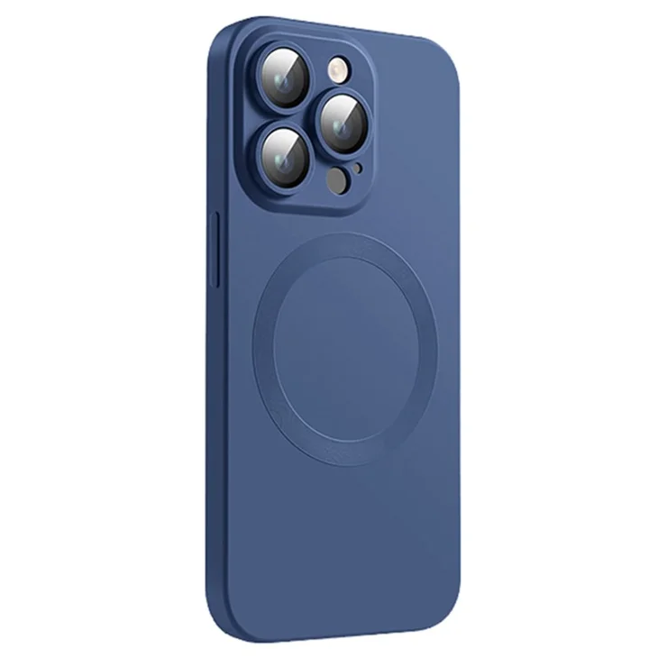 For iPhone 15 Pro Max Case Compatible with MagSafe Liquid Silicone Phone Cover with Tempered Glass Lens Protector - Midnight Blue