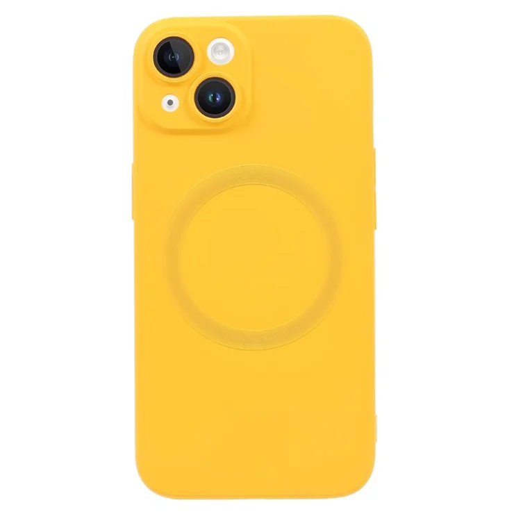 For iPhone 15 Plus Case Compatible with MagSafe Liquid Silicone Phone Cover with Tempered Glass Lens Protector - Yellow