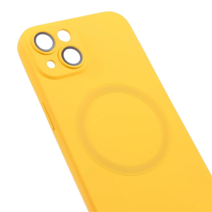 For iPhone 15 Plus Case Compatible with MagSafe Liquid Silicone Phone Cover with Tempered Glass Lens Protector - Yellow