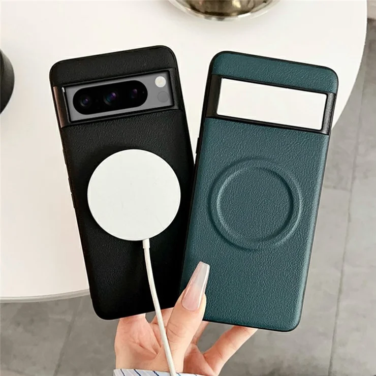 For Google Pixel 8 Pro Case Compatible with MagSafe PU + TPU Phone Back Cover - Blackish Green
