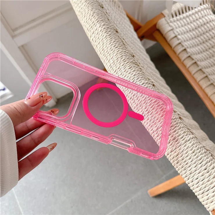 For iPhone 16 Pro Max Case Compatible with MagSafe TPU PC Detachable Phone Back Cover - Pink