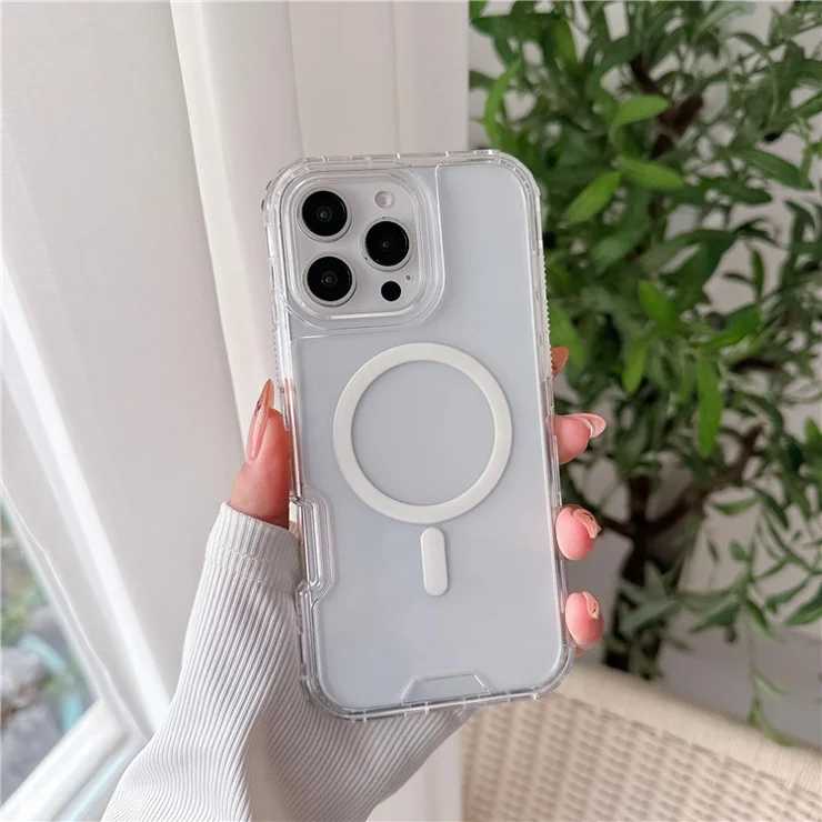 For iPhone 16 Pro Max Case Compatible with MagSafe TPU PC Detachable Phone Back Cover - Transparent